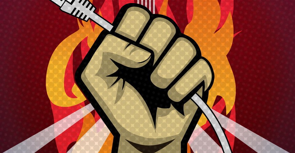Battle for the Net Neutrality – POP Art – Fist – Cables on Fire – FCC – Protest – Illustration by gfkDSGN
