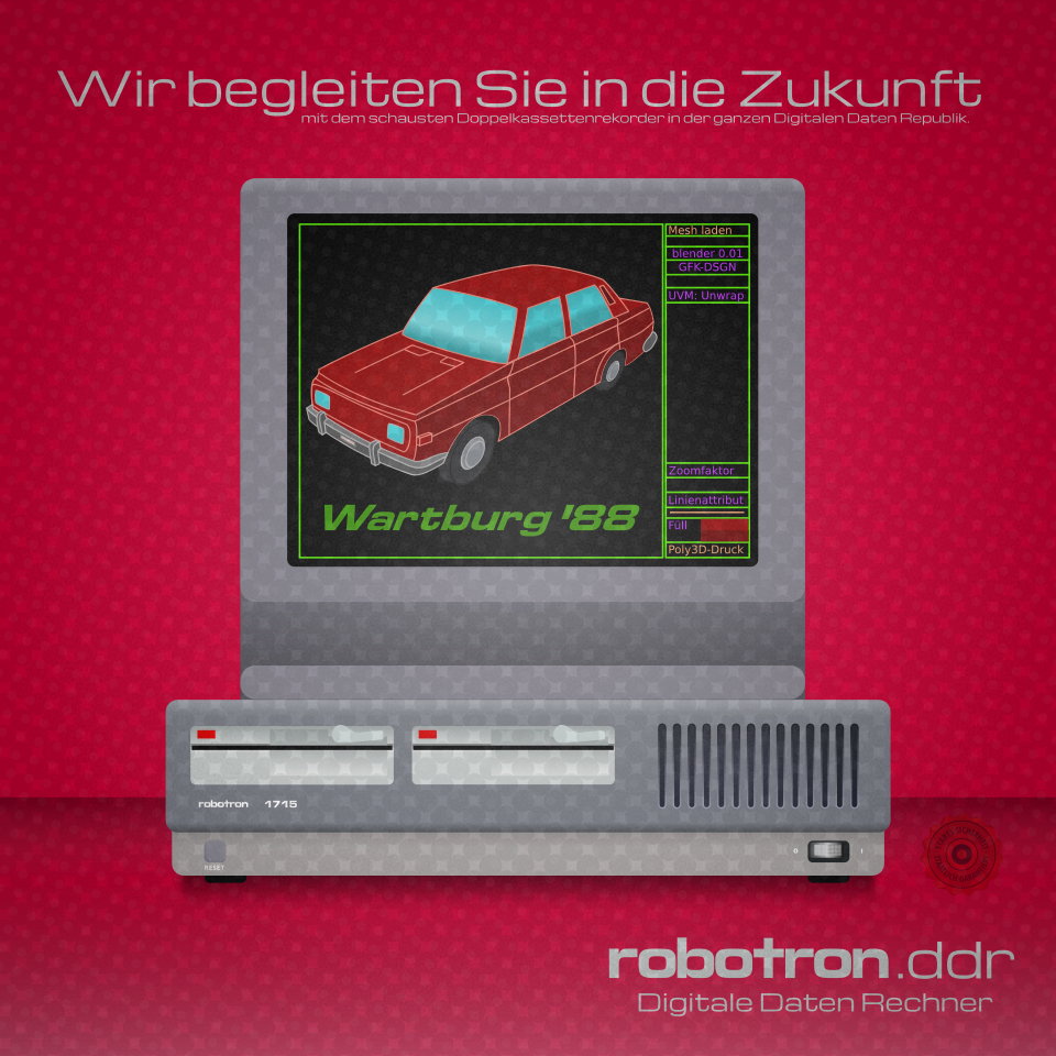 robotron – HighTech Desktop Computer – DDR-RAM – 1715 – 1987 – POP Art – CAD/CAM – blender 3D – Vector Illustration – gfkDSGN