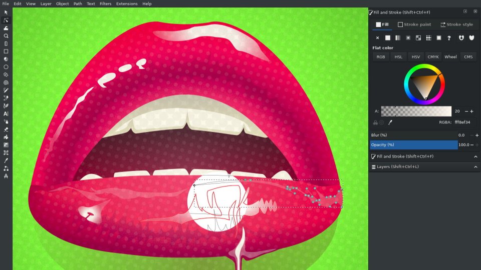 Inkscape Vector Illustration – POP Art Lips – Kiss Kiss XOXO – Green Shot – X-ray mode – SVG Graphics – Illustration by gfkDSGN