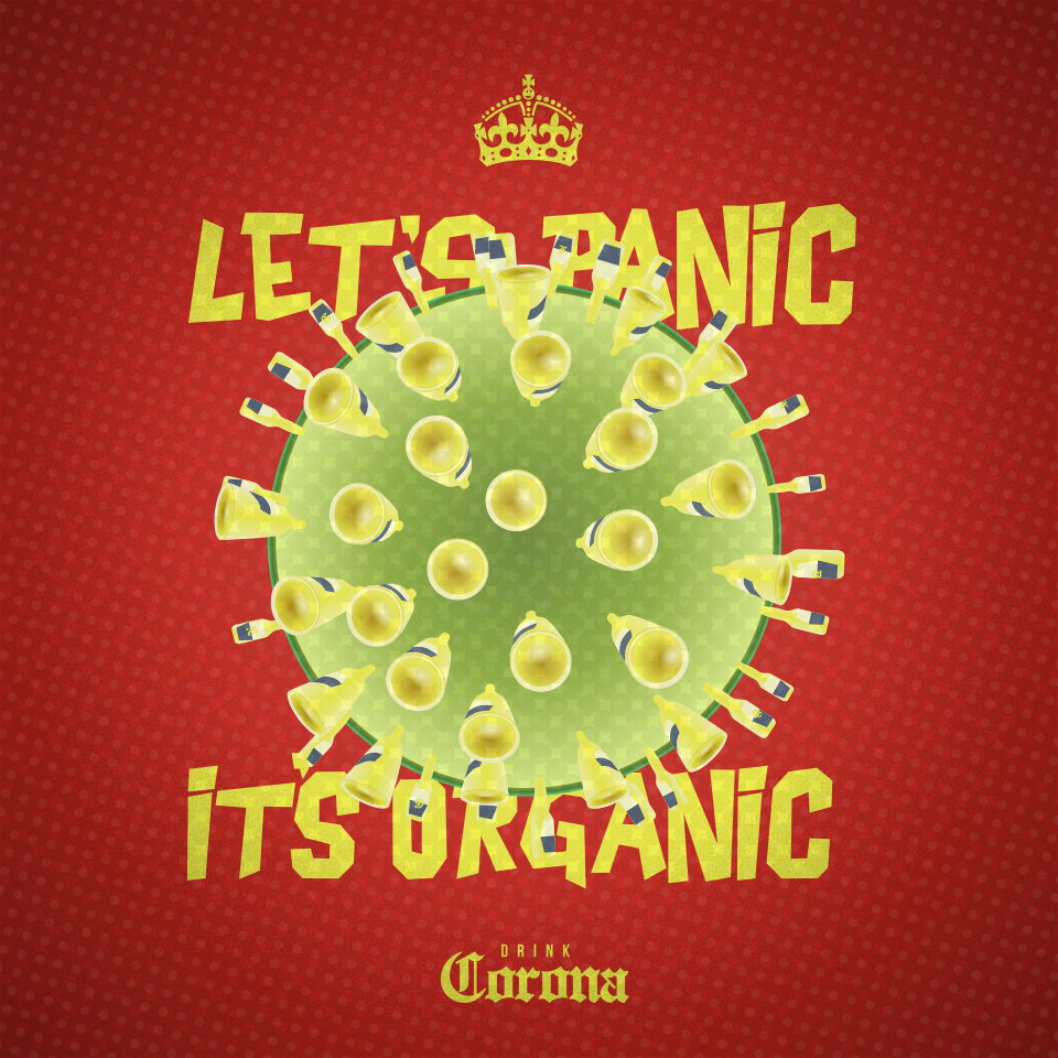 CoViD-19 SARS – Corona Virus – Let's Panic – Pandemic Pop Art – It's Organic – Viral Beer Ads – Keep Calm Propaganda – Beverage Product – Illustration by gfkDSGN